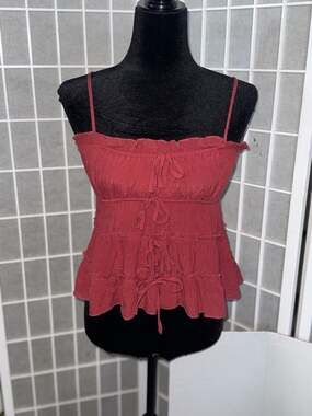 THIRTY/THIRTY L.A. Tiered Ruffle Tie-Front Babydoll Cami Top